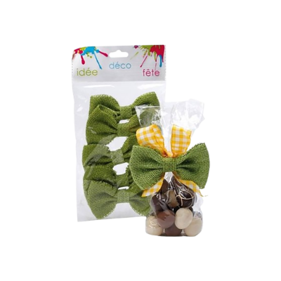 NOEUD JUTE VERT  PAQ DE 6 9X6CMS